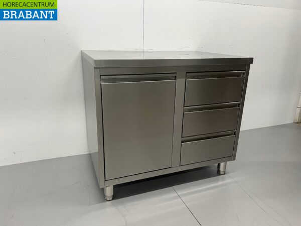 RVS Werkkast Kast Werktafel Afvalbak en 3 laden 100 cm Horeca - Afbeelding 2