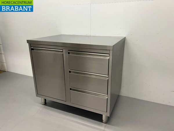 RVS Werkkast Kast Werktafel Afvalbak en 3 laden 100 cm Horeca - Afbeelding 3