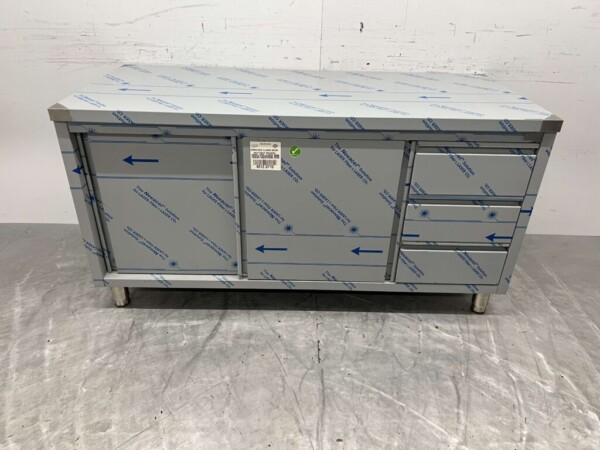 RVS Werkkast Kast Werktafel 2 schuifdeuren en 3 laden 160 cm Horeca