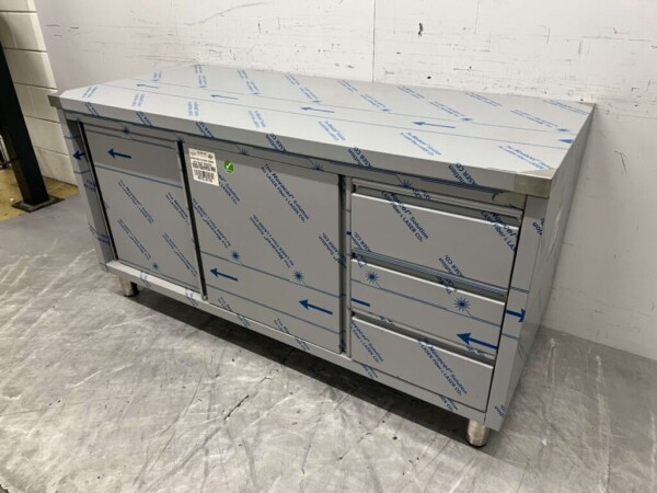 RVS Werkkast Kast Werktafel 2 schuifdeuren en 3 laden 160 cm Horeca - Afbeelding 2