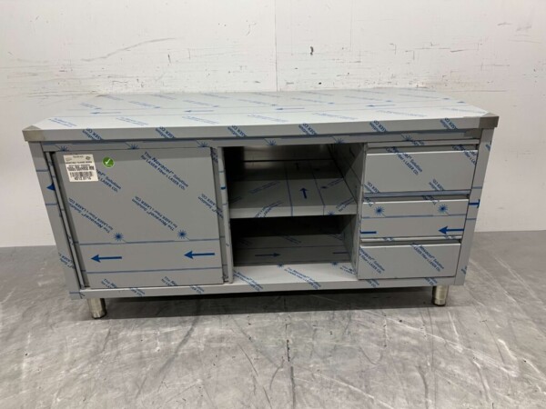 RVS Werkkast Kast Werktafel 2 schuifdeuren en 3 laden 160 cm Horeca - Afbeelding 4