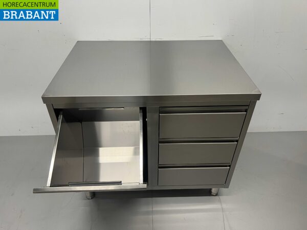 RVS Werkkast Kast Werktafel Afvalbak en 3 laden 100 cm Horeca - Afbeelding 4
