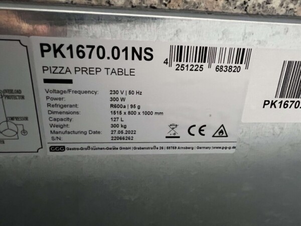 RVS GGG Pizzawerkbank Pizzatafel 1 deur 151,5 cm 230V Horeca - Afbeelding 5