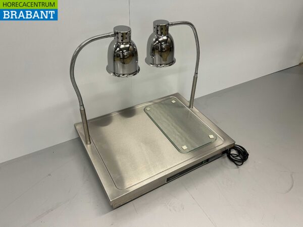 RVS Scholl Trancheerplank met dubbele buffetlamp Warmtelamp 230V Horeca - Afbeelding 2