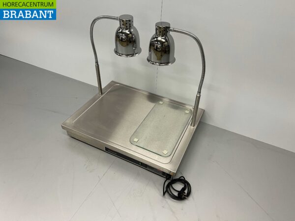 RVS Scholl Trancheerplank met dubbele buffetlamp Warmtelamp 230V Horeca - Afbeelding 3