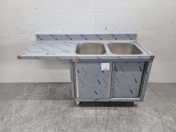 RVS Spoeltafel dubbele spoelbakken Premium-line 2 schuifdeuren 160 cm Horeca