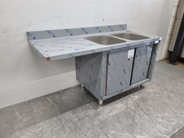 RVS Spoeltafel dubbele spoelbakken Premium-line 2 schuifdeuren 160 cm Horeca - Afbeelding 3