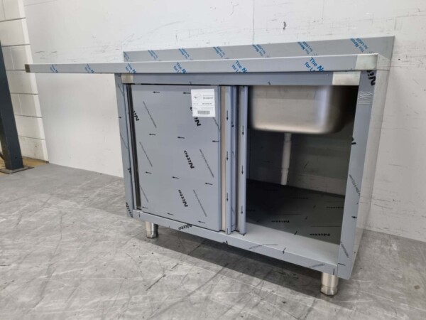 RVS Spoeltafel dubbele spoelbakken Premium-line 2 schuifdeuren 160 cm Horeca - Afbeelding 5