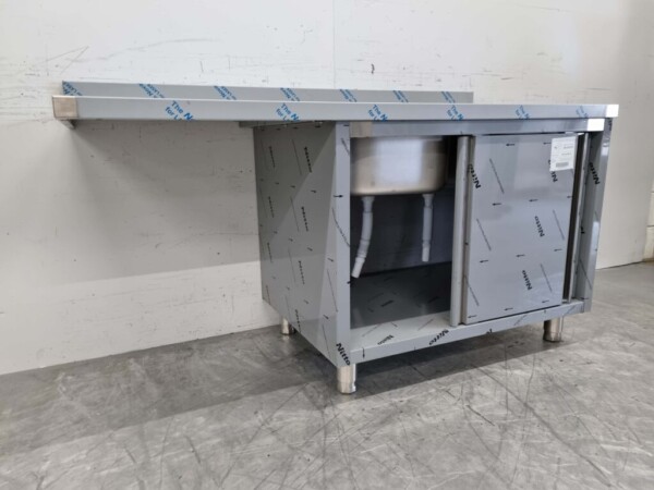 RVS Spoeltafel dubbele spoelbakken Premium-line 2 schuifdeuren 160 cm Horeca - Afbeelding 6