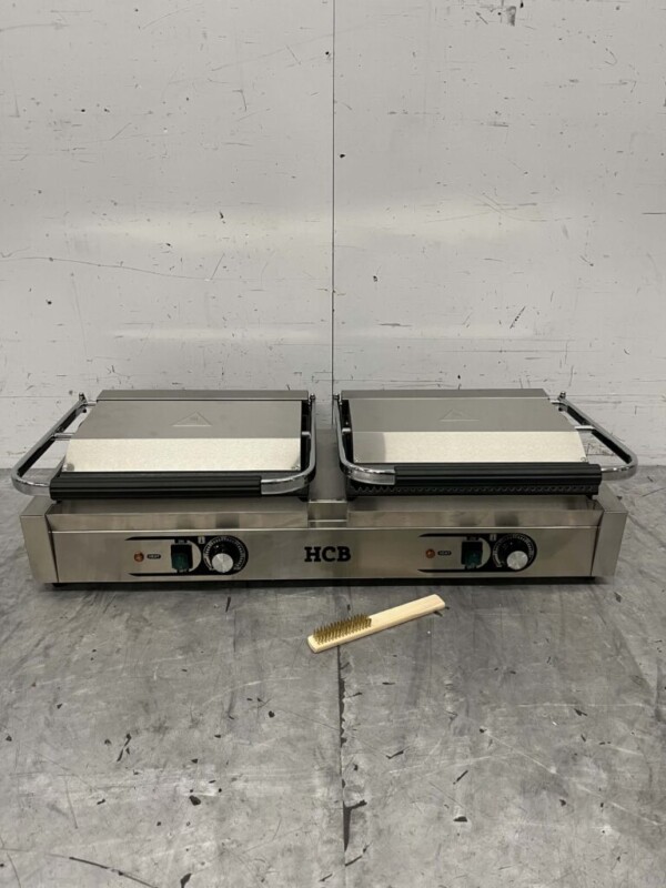 HCB RVS Dubbele Contactgrill Paninigrill Grill XXL Ribbel 230V Horeca