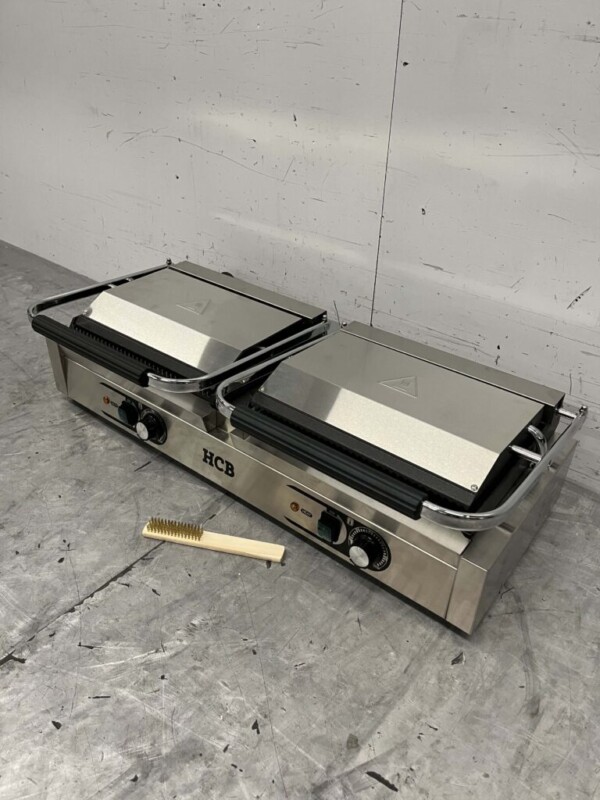 HCB RVS Dubbele Contactgrill Paninigrill Grill XXL Ribbel 230V Horeca - Afbeelding 3
