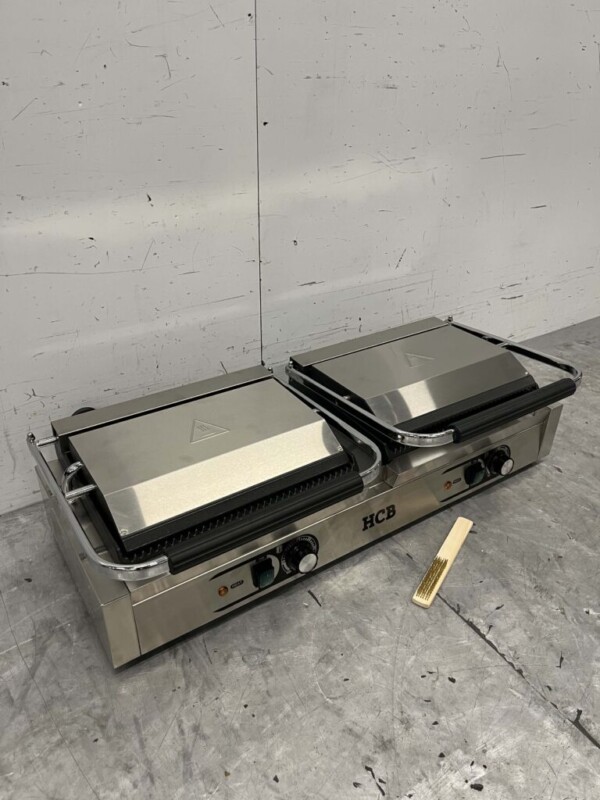 HCB RVS Dubbele Contactgrill Paninigrill Grill XXL Ribbel 230V Horeca - Afbeelding 2