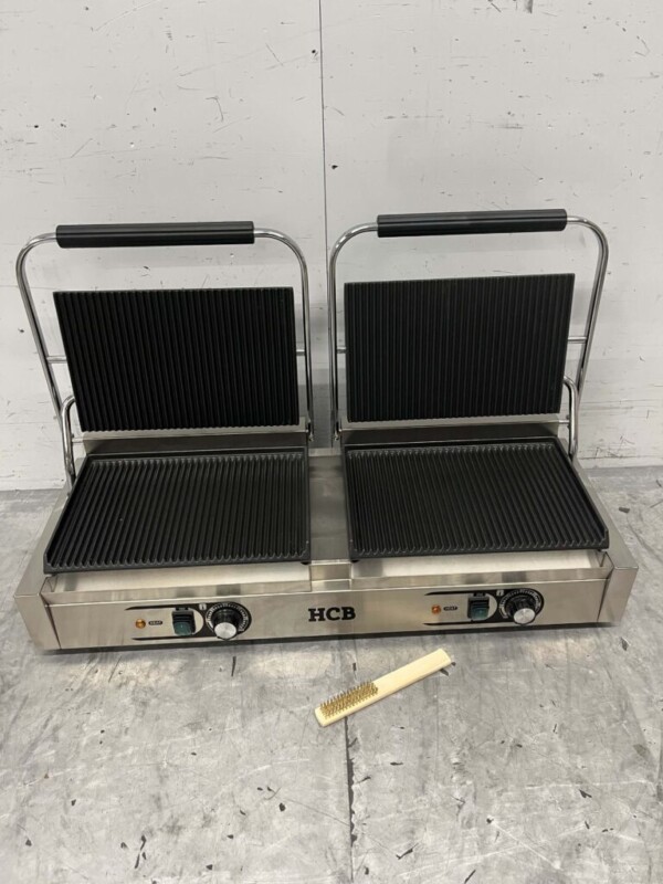 HCB RVS Dubbele Contactgrill Paninigrill Grill XXL Ribbel 230V Horeca - Afbeelding 6