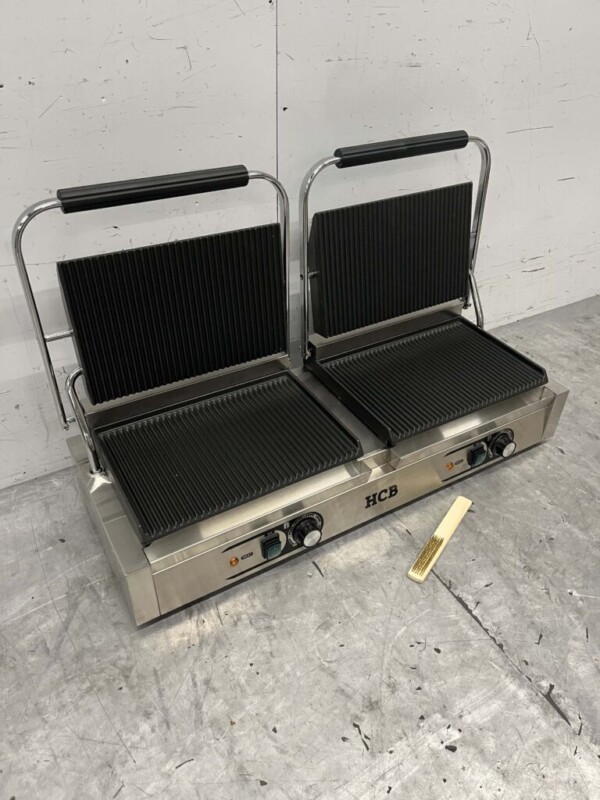 HCB RVS Dubbele Contactgrill Paninigrill Grill XXL Ribbel 230V Horeca - Afbeelding 5
