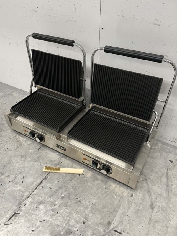 HCB RVS Dubbele Contactgrill Paninigrill Grill XXL Ribbel 230V Horeca - Afbeelding 4