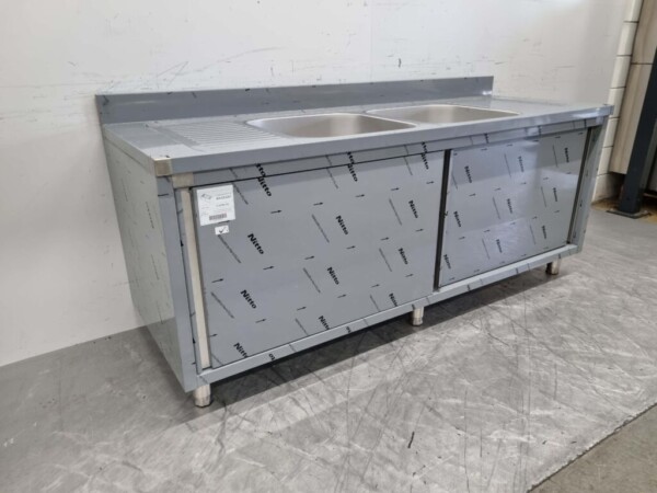 RVS Spoeltafel dubbele spoelbakken Premium-line 2 schuifdeuren 200 cm Horeca - Afbeelding 3