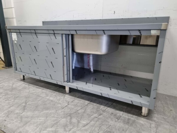 RVS Spoeltafel dubbele spoelbakken Premium-line 2 schuifdeuren 200 cm Horeca - Afbeelding 5