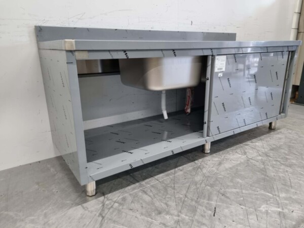 RVS Spoeltafel dubbele spoelbakken Premium-line 2 schuifdeuren 200 cm Horeca - Afbeelding 6