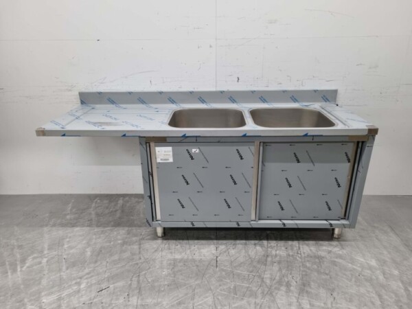 RVS Spoeltafel dubbele spoelbakken 2 schuifdeuren Premium-line 200 cm Horeca