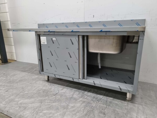 RVS Spoeltafel dubbele spoelbakken 2 schuifdeuren Premium-line 200 cm Horeca - Afbeelding 5