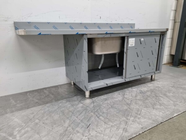 RVS Spoeltafel dubbele spoelbakken 2 schuifdeuren Premium-line 200 cm Horeca - Afbeelding 6