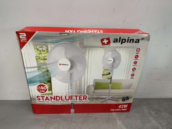 Alpina ventilator - Staand - Ø 40 cm - Kantelbaar - Zwenkfunctie - Wit