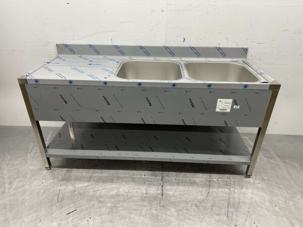 RVS Spoeltafel dubbele spoelbakken Premium-line Gelast model 180 cm Horeca