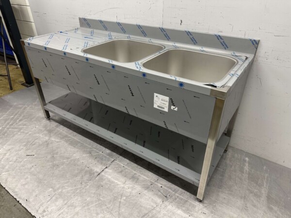 RVS Spoeltafel dubbele spoelbakken Premium-line Gelast model 180 cm Horeca - Afbeelding 2