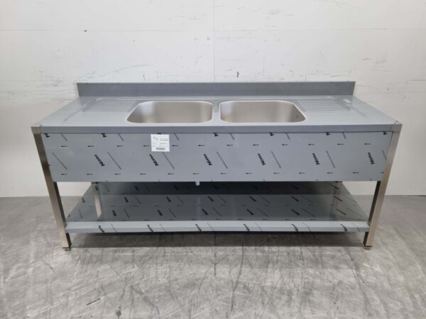 RVS Spoeltafel dubbele spoelbakken Premium-line Gelast model 200 cm Horeca
