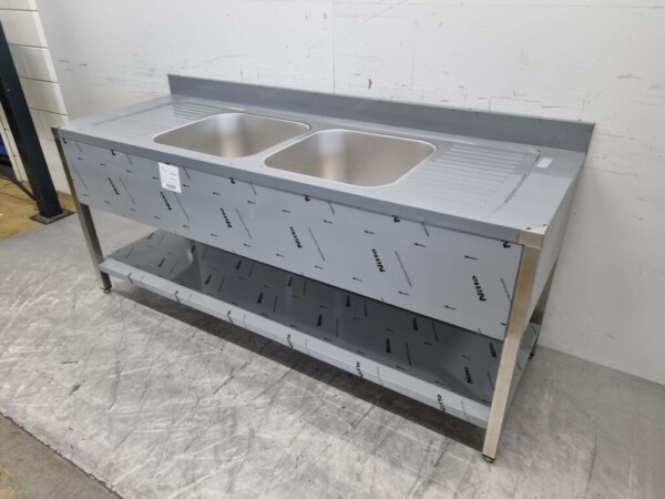 RVS Spoeltafel dubbele spoelbakken Premium-line Gelast model 200 cm Horeca - Afbeelding 2