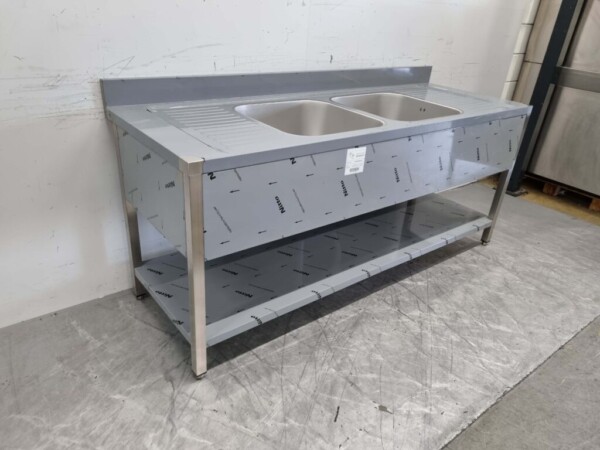 RVS Spoeltafel dubbele spoelbakken Premium-line Gelast model 200 cm Horeca - Afbeelding 3
