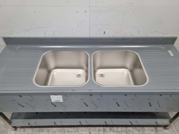 RVS Spoeltafel dubbele spoelbakken Premium-line Gelast model 200 cm Horeca - Afbeelding 4