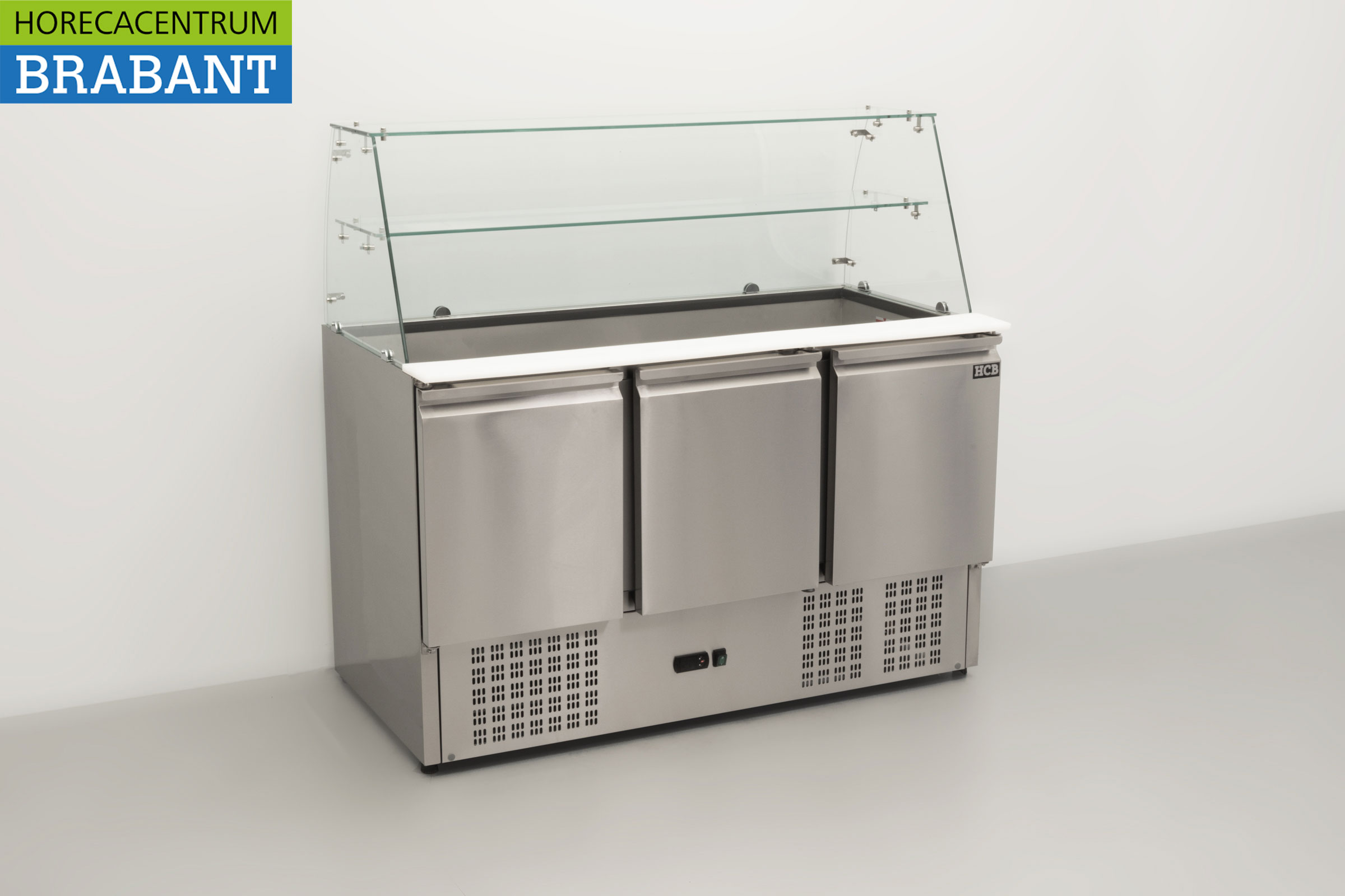 HCB RVS Saladette Koelwerkbank 3 deuren 1/1 GN met glasopbouw 137 cm 230V Horeca - Afbeelding 3