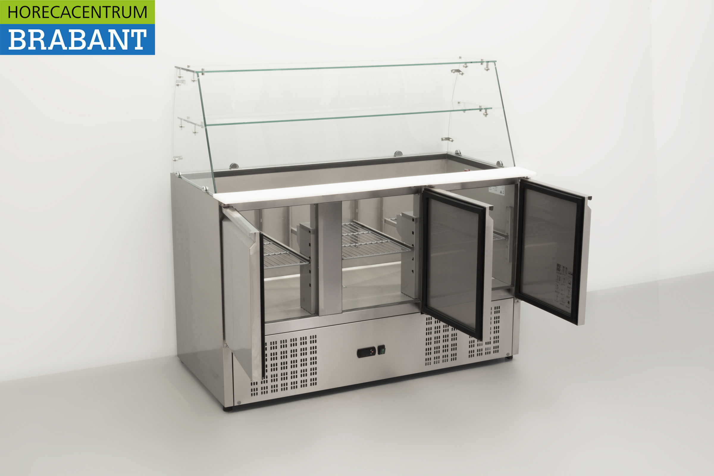 HCB RVS Saladette Koelwerkbank 3 deuren 1/1 GN met glasopbouw 137 cm 230V Horeca - Afbeelding 4