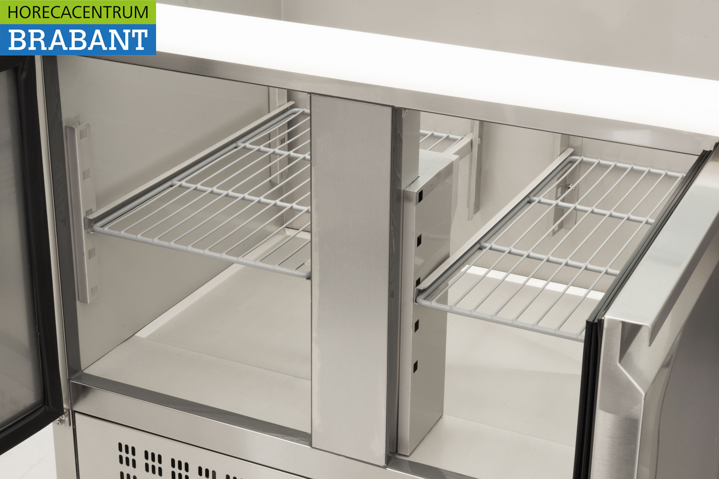 HCB RVS Saladette Koelwerkbank 3 deuren 1/1 GN met glasopbouw 137 cm 230V Horeca - Afbeelding 5