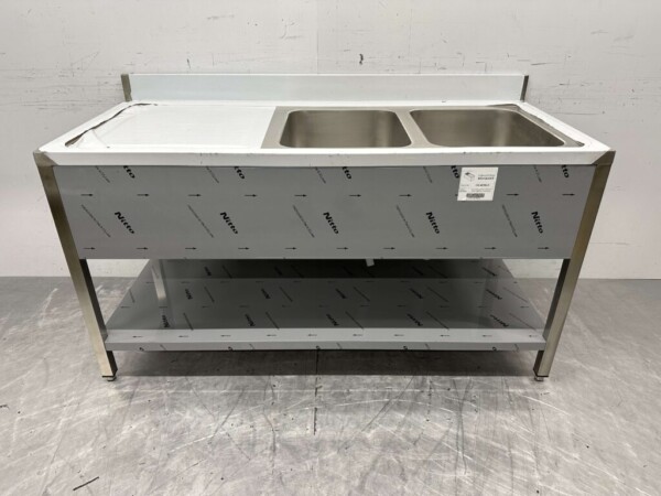 RVS Spoeltafel dubbele spoelbakken Premium-line Gelast model 160 cm Horeca