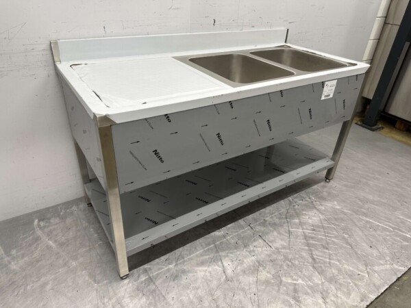 RVS Spoeltafel dubbele spoelbakken Premium-line Gelast model 160 cm Horeca - Afbeelding 2
