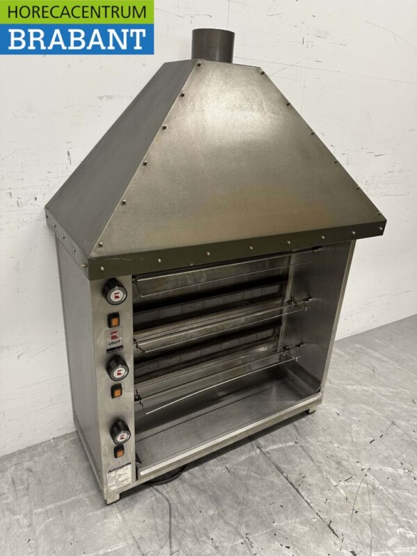 RVS Ubert RT Kippengrill Grill Schoorsteengrill 3 spiezen GAS/230V Horeca - Afbeelding 2