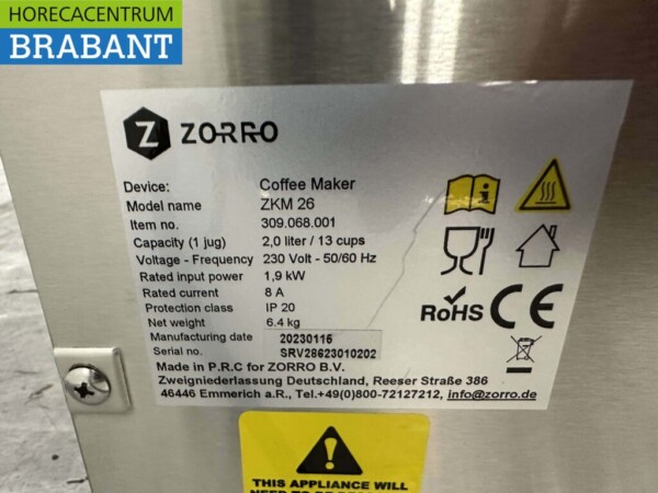 RVS Zorro ZKM26 Koffiemachine Koffieautomaat met thermoskan 230V Horeca - Afbeelding 4