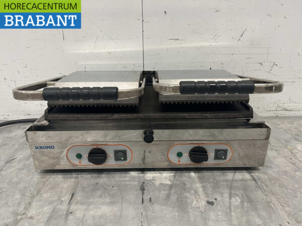 RVS Kromo Contactgrill Paninigrill Grill Glad/Ribbel 400V Horeca