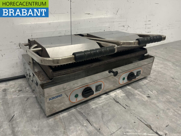 RVS Kromo Contactgrill Paninigrill Grill Glad/Ribbel 400V Horeca - Afbeelding 3