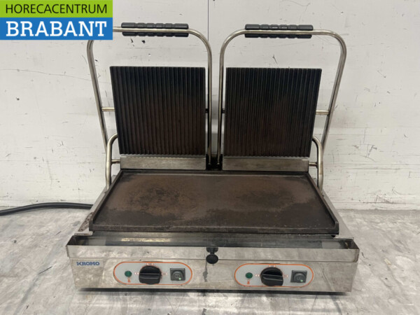 RVS Kromo Contactgrill Paninigrill Grill Glad/Ribbel 400V Horeca - Afbeelding 4
