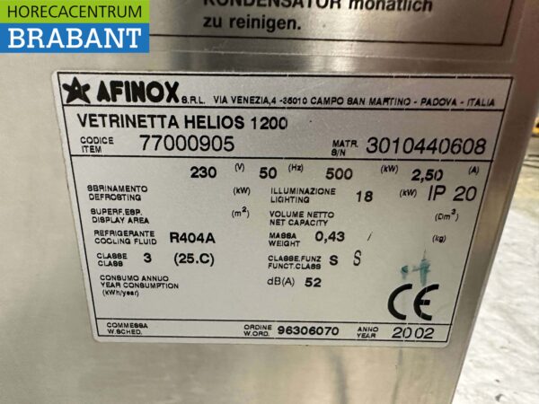 RVS Afinox Koelvitrine Gebaksvitrine 120 cm 230V Horeca - Afbeelding 6