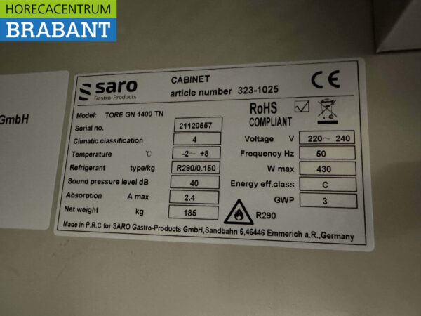 RVS Saro Dubbeldeurs 2-deurs Koelkast koeling 1130 liter 230V Horeca - Afbeelding 5