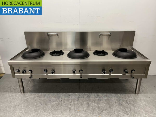 RVS Woktafel wokfornuis wok fornuis 5 branders 100,9 kW 245 cm Gas Horeca