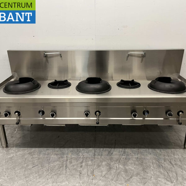 RVS Woktafel wokfornuis wok fornuis 5 branders 100,9 kW 245 cm Gas Horeca
