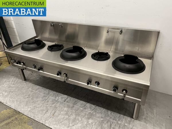 RVS Woktafel wokfornuis wok fornuis 5 branders 100,9 kW 245 cm Gas Horeca - Afbeelding 2