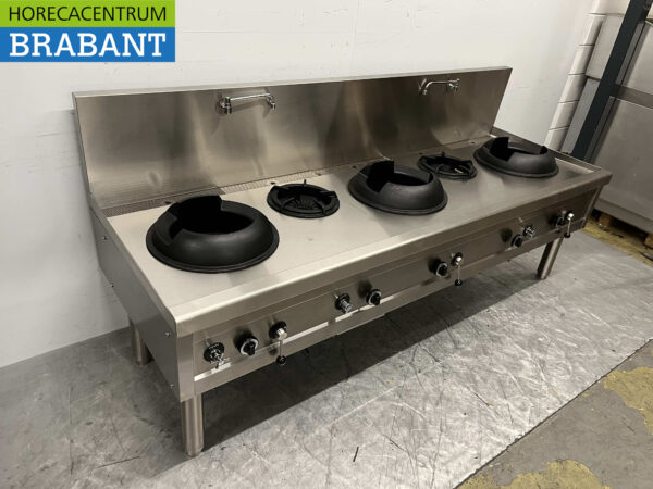 RVS Woktafel wokfornuis wok fornuis 5 branders 100,9 kW 245 cm Gas Horeca - Afbeelding 3