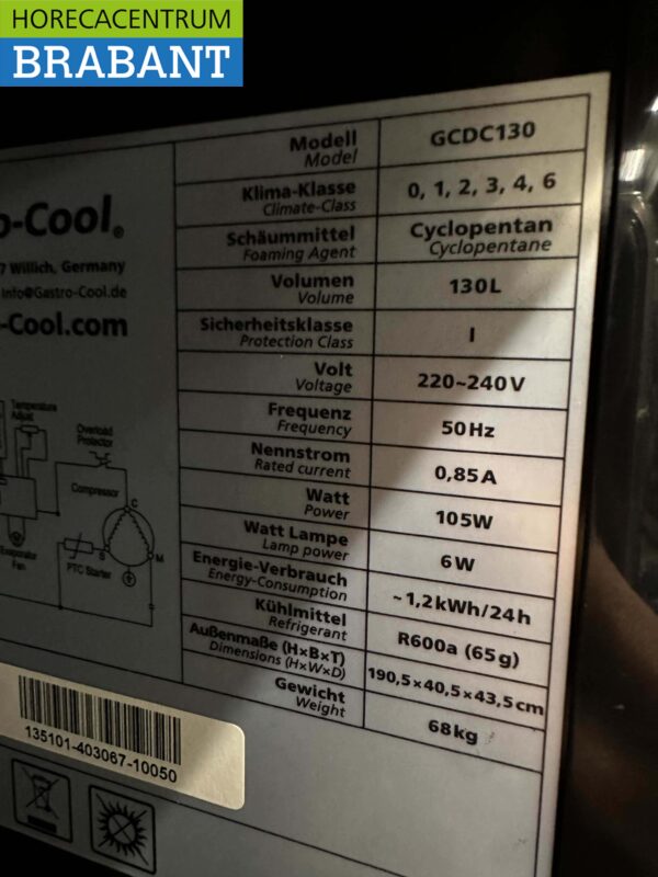 Gastro-Cool Glasdeurkoeling Koelkast Drankkoelkast Glazen deur 155 liter 230V Horeca - Afbeelding 5