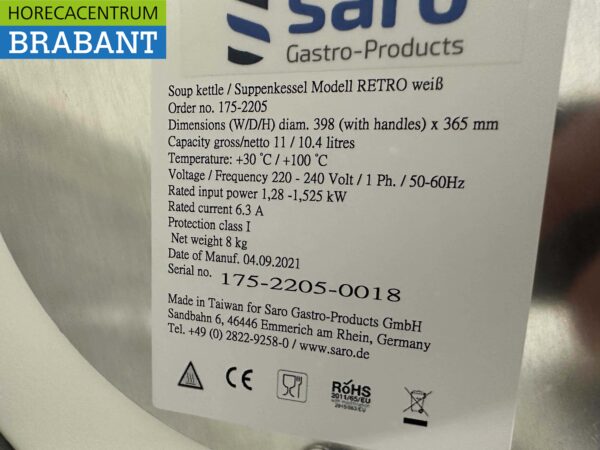RVS Saro Retro Soepketel Soepterrine 11 liter 230V Horeca - Afbeelding 4